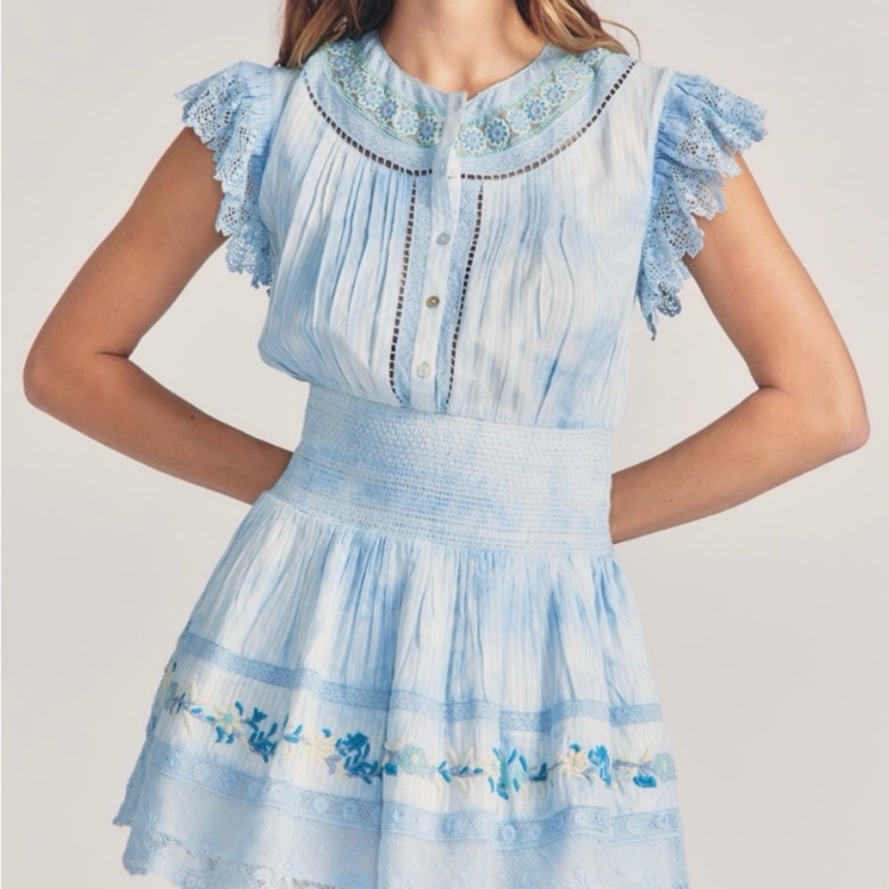 LoveShackFancy Fontana Lace Insert Mini Dress